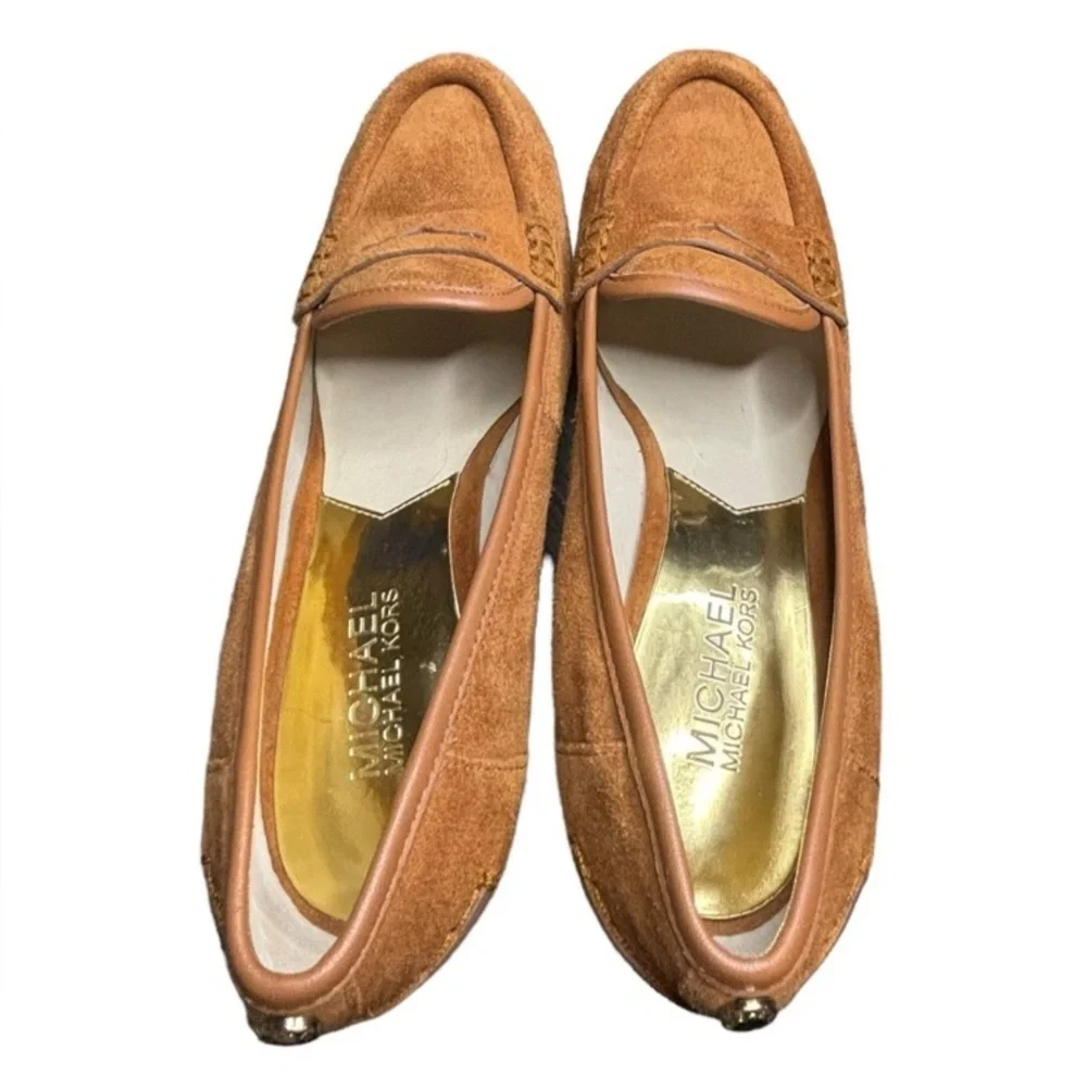 Michael MICHAEL KORS Rory Suede Penny Loafer Wedges, EUC